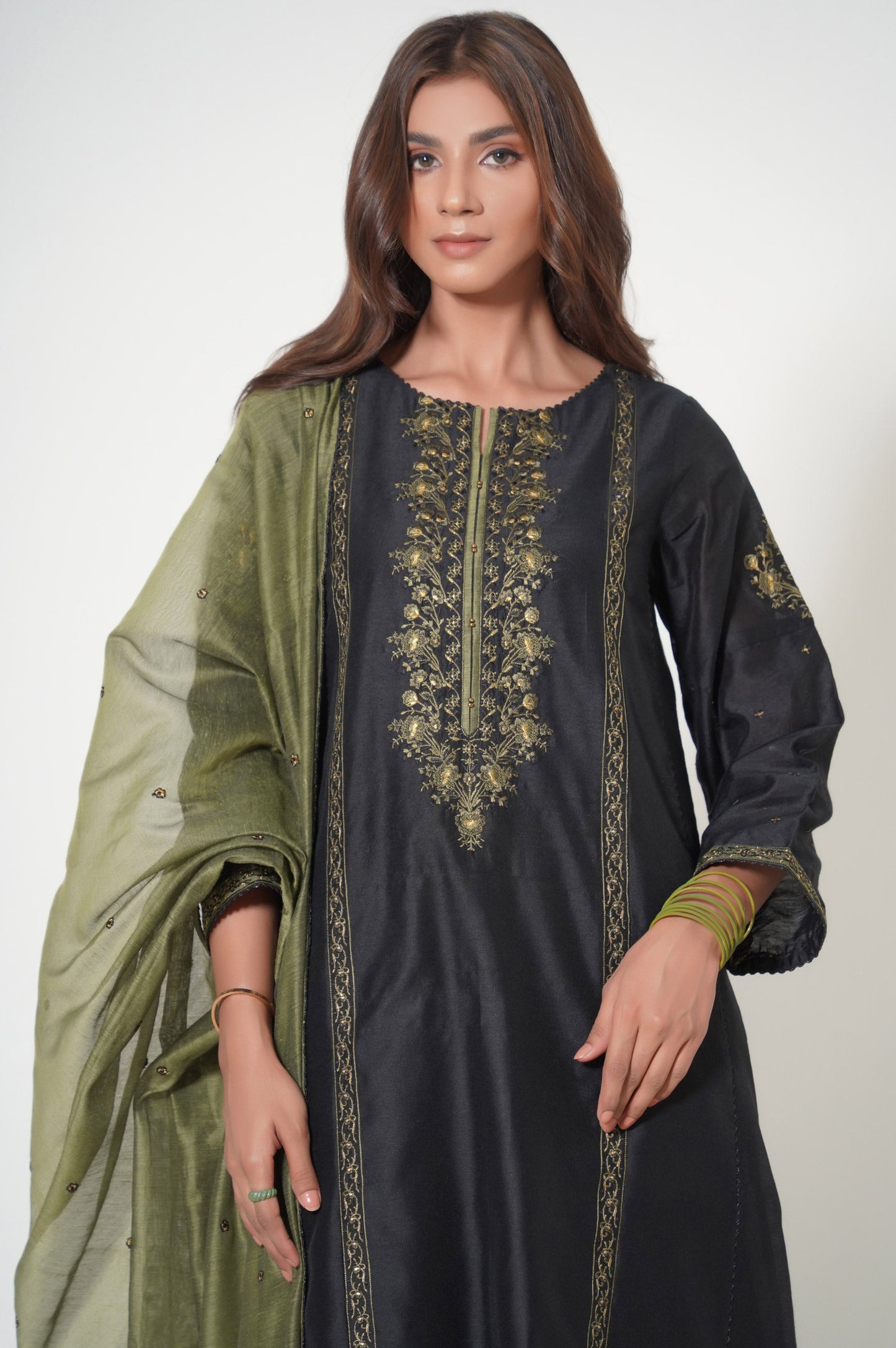 Stitched 3 Piece  Embroidered Cotton Net Outfit