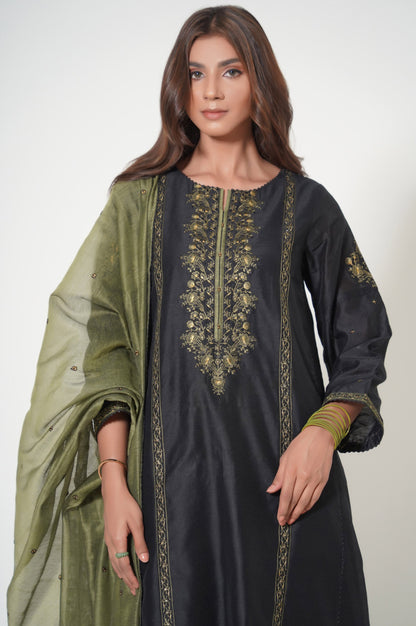 Stitched 3 Piece  Embroidered Cotton Net Outfit