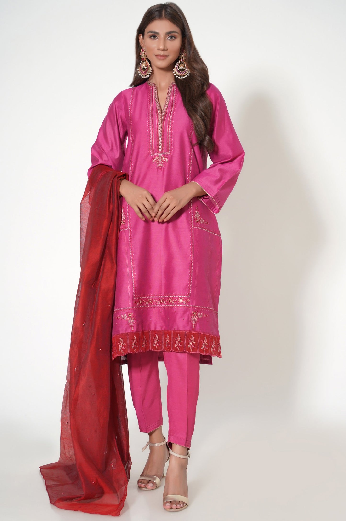 Stitched 3 Piece Embroidered Cotton Net Outfit