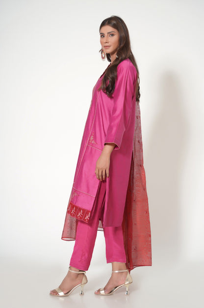 Stitched 3 Piece Embroidered Cotton Net Outfit