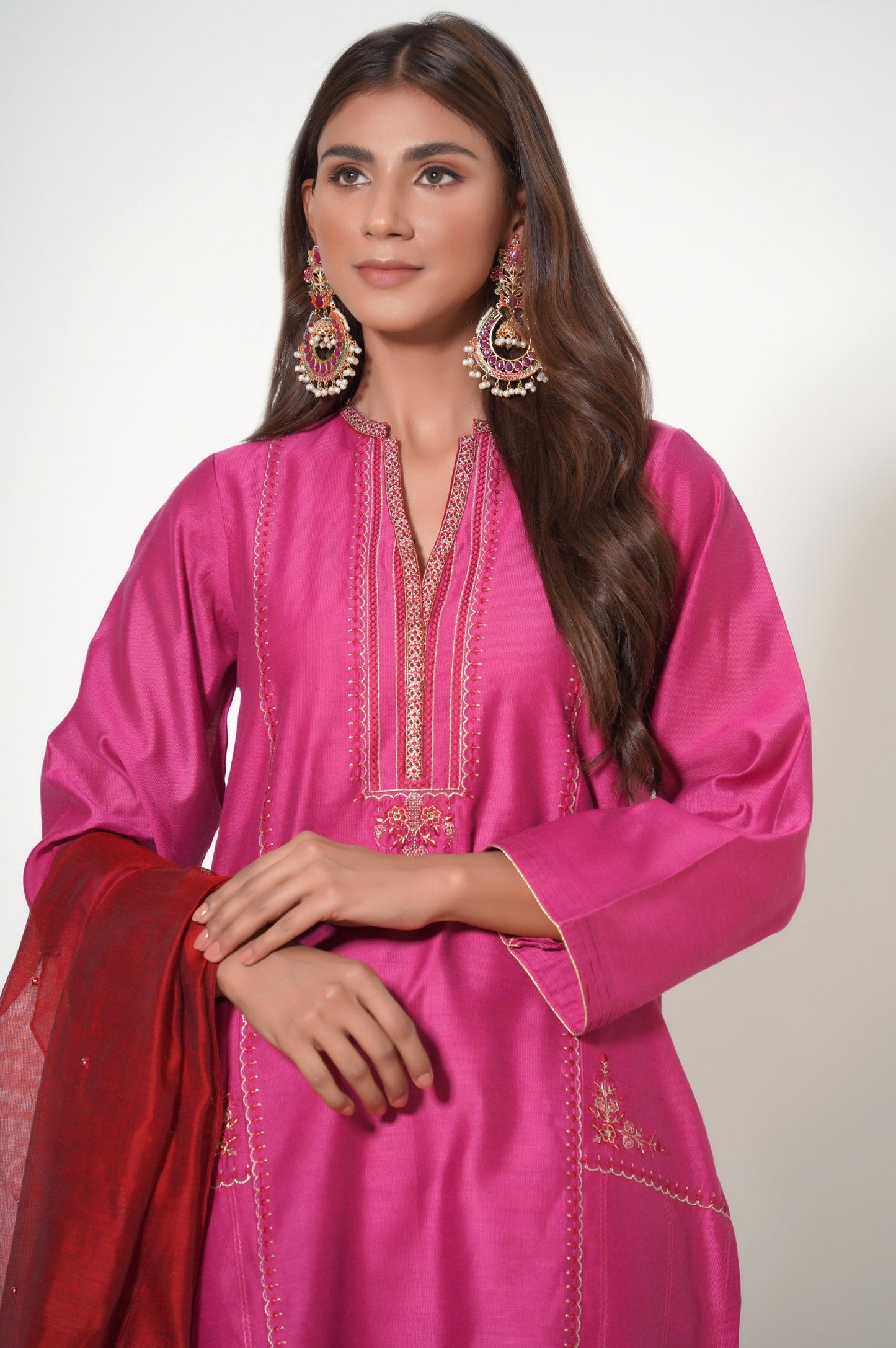 Stitched 3 Piece Embroidered Cotton Net Outfit