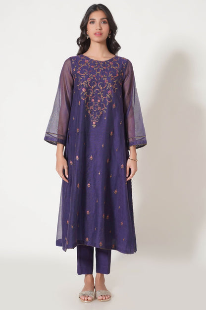 Stitched 3 Piece Khaddi Net Embroidered Outfit