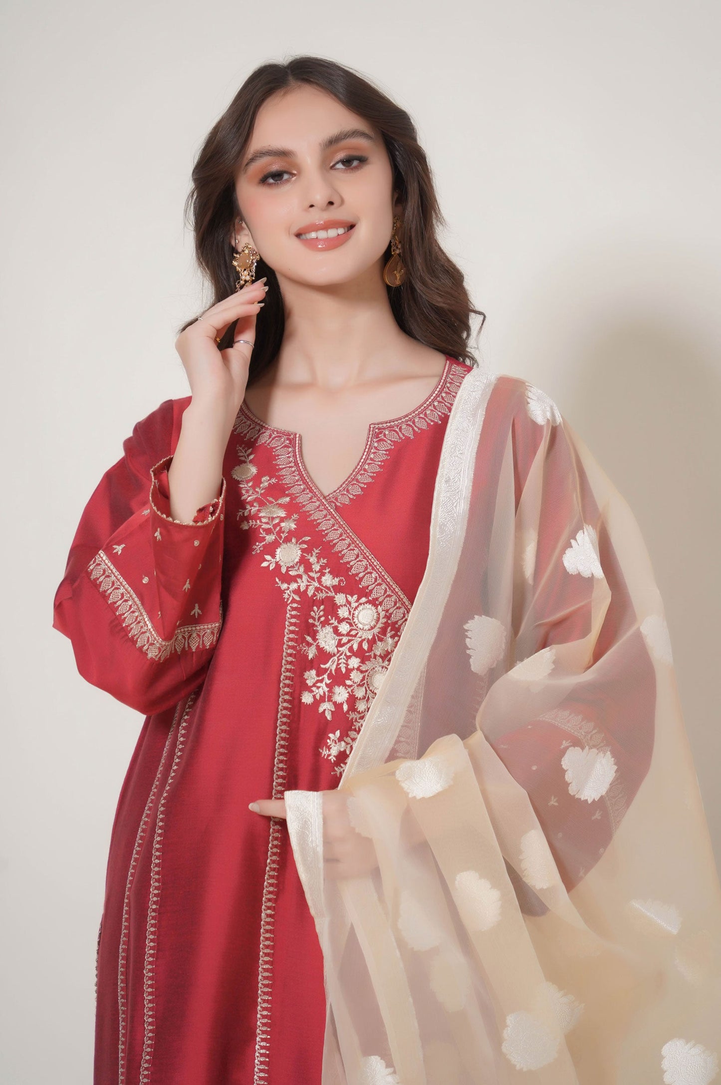 Stitched 3 Piece Embroidered Cotton Silk Suit