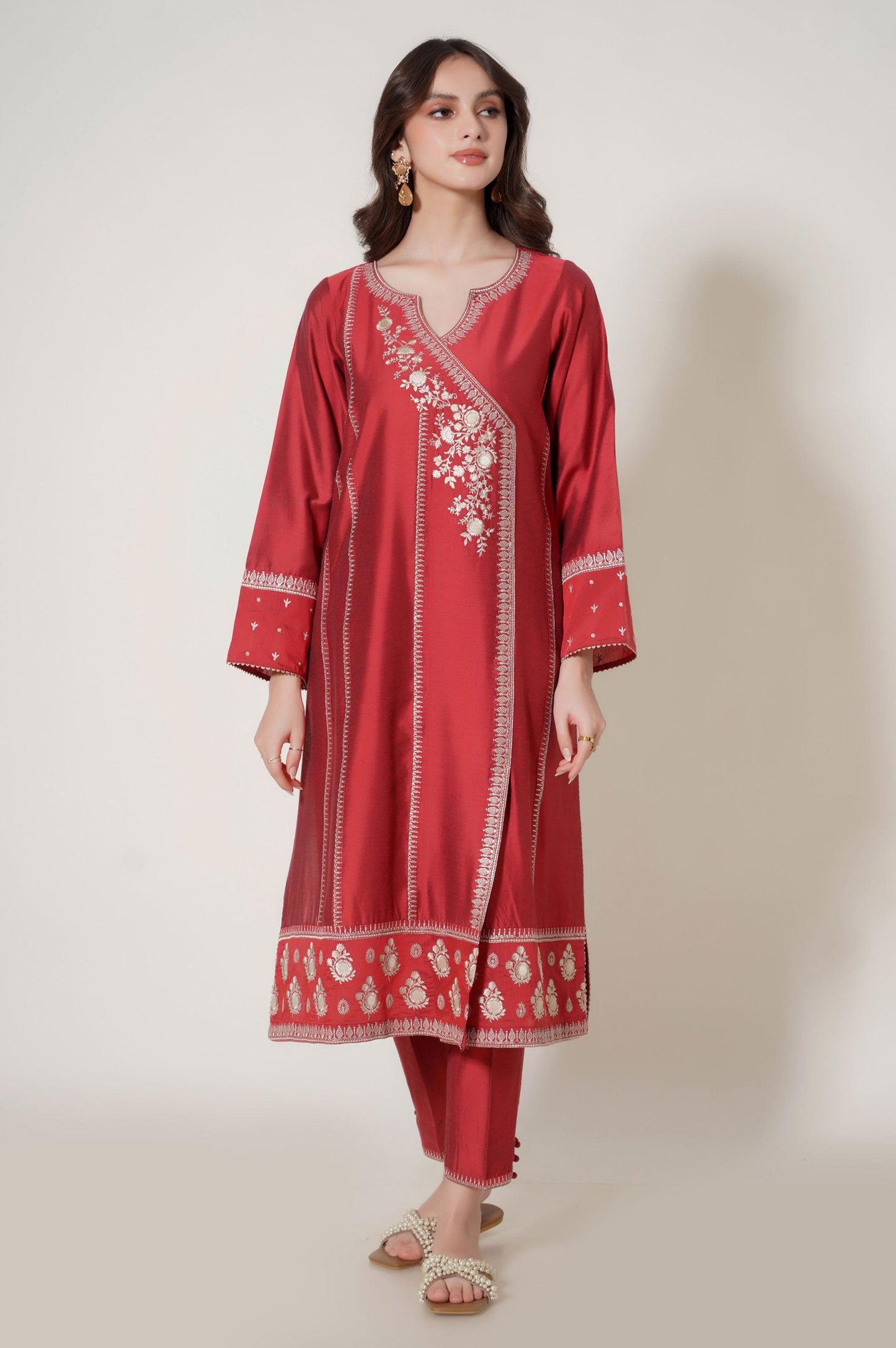 Stitched 3 Piece Embroidered Cotton Silk Suit