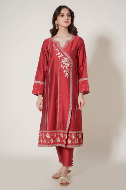 Stitched 3 Piece Embroidered Cotton Silk Suit