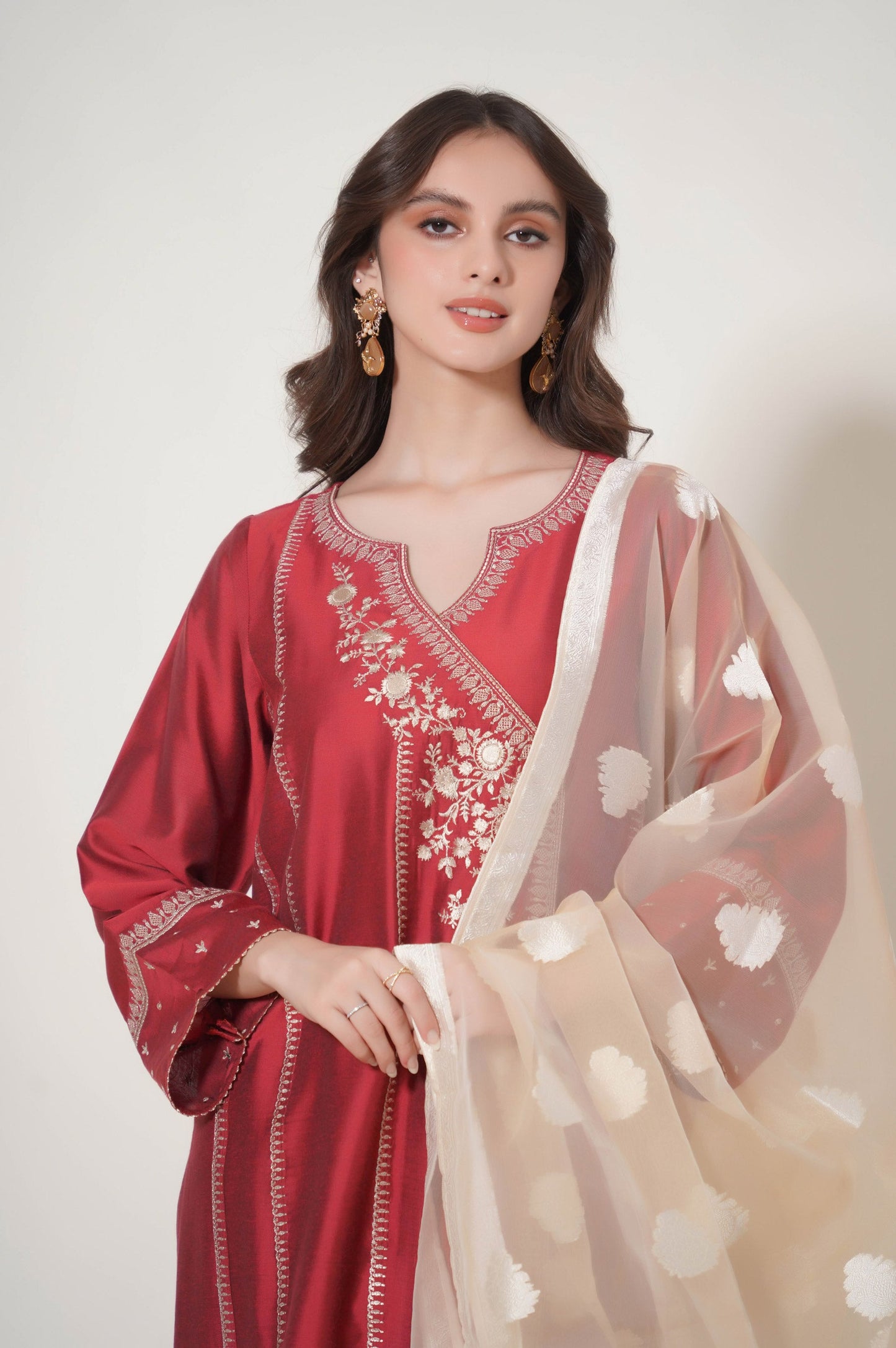 Stitched 3 Piece Embroidered Cotton Silk Suit