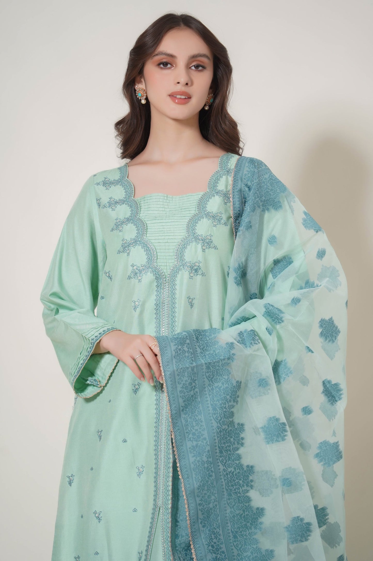 Stitched 3 Piece Embroidered Cotton Silk Outfit