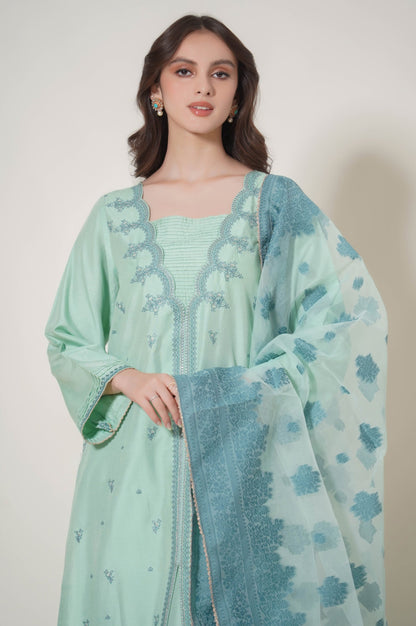 Stitched 3 Piece Embroidered Cotton Silk Outfit