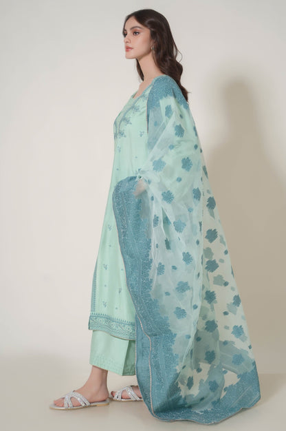 Stitched 3 Piece Embroidered Cotton Silk Outfit