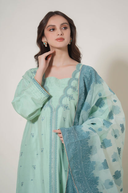 Stitched 3 Piece Embroidered Cotton Silk Outfit