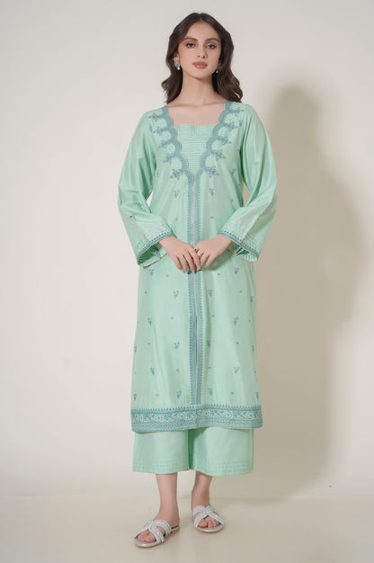 Stitched 3 Piece Embroidered Cotton Silk Outfit