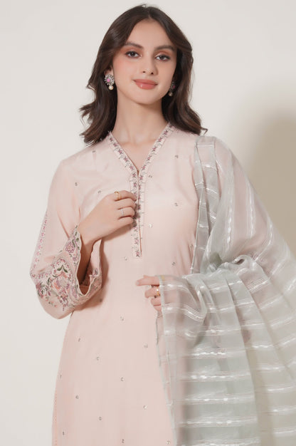 Stitched 3 Piece Raw Silk Embroidered Outfit