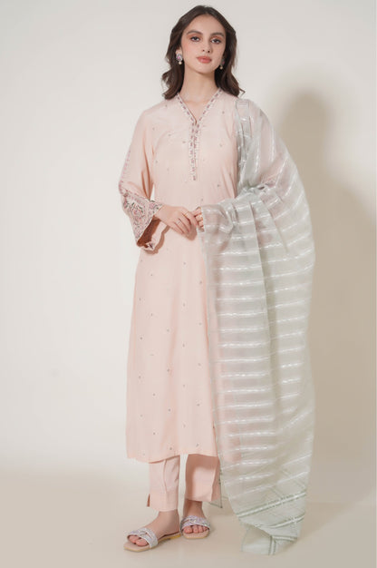 Stitched 3 Piece Raw Silk Embroidered Outfit