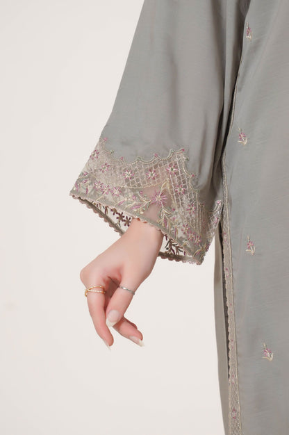 Stitched 3 Piece Embroidered Raw Silk Suit
