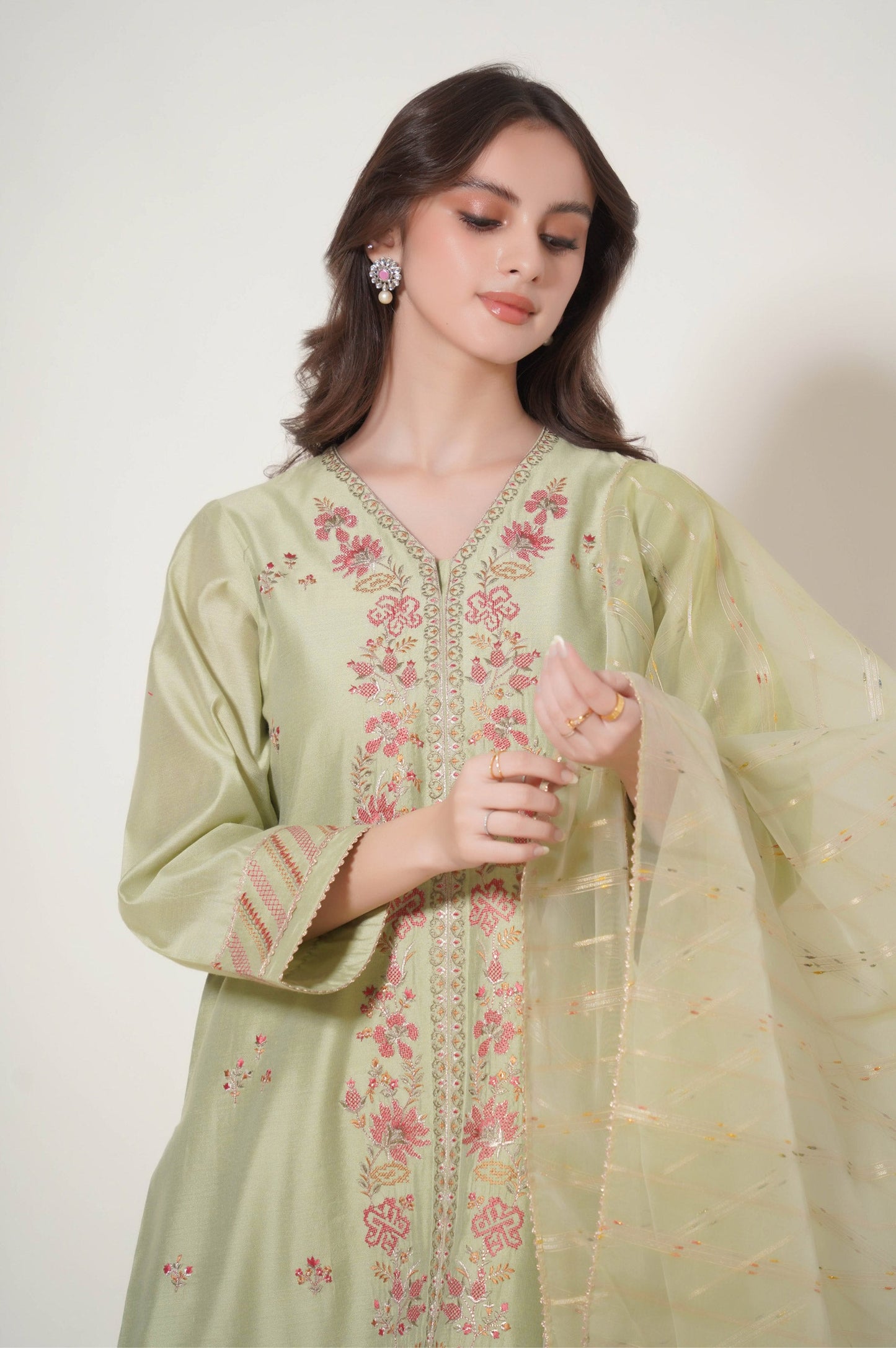 Stitched 3 Piece Embroidered Cotton Net Outfit
