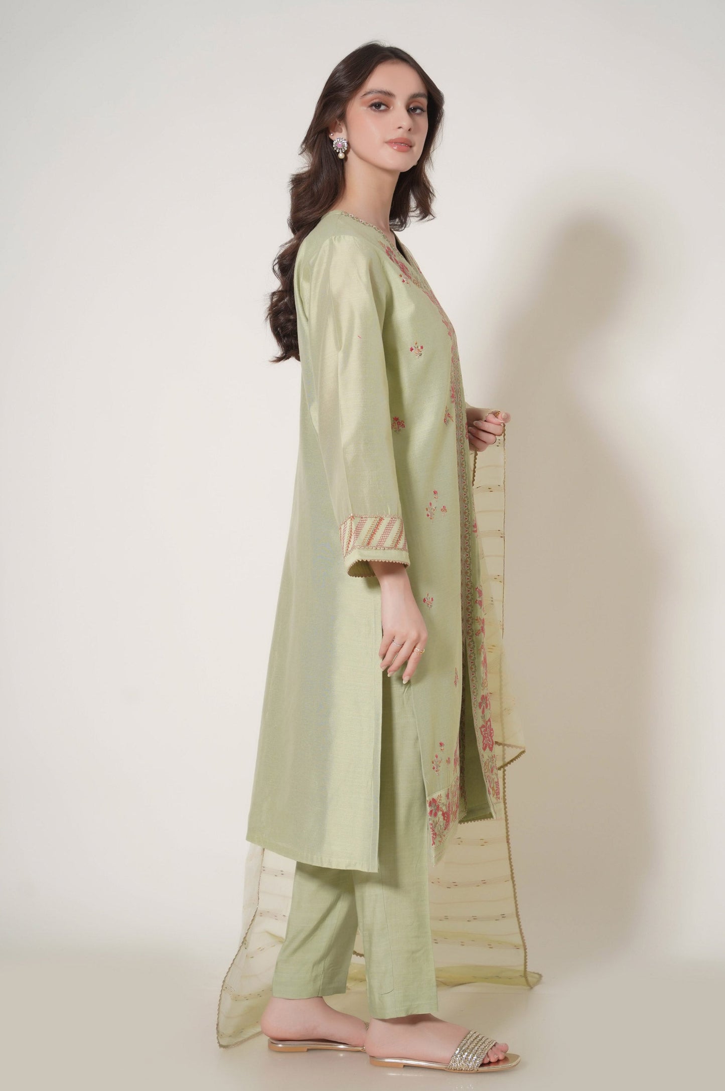 Stitched 3 Piece Embroidered Cotton Net Outfit