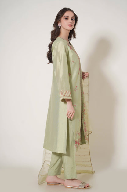 Stitched 3 Piece Embroidered Cotton Net Outfit