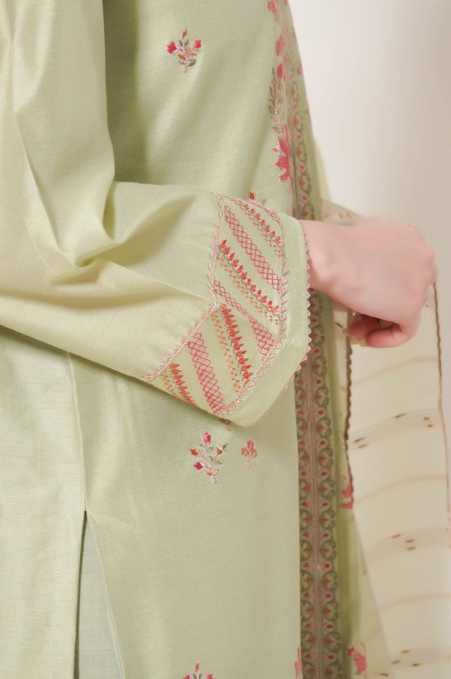 Stitched 3 Piece Embroidered Cotton Net Outfit