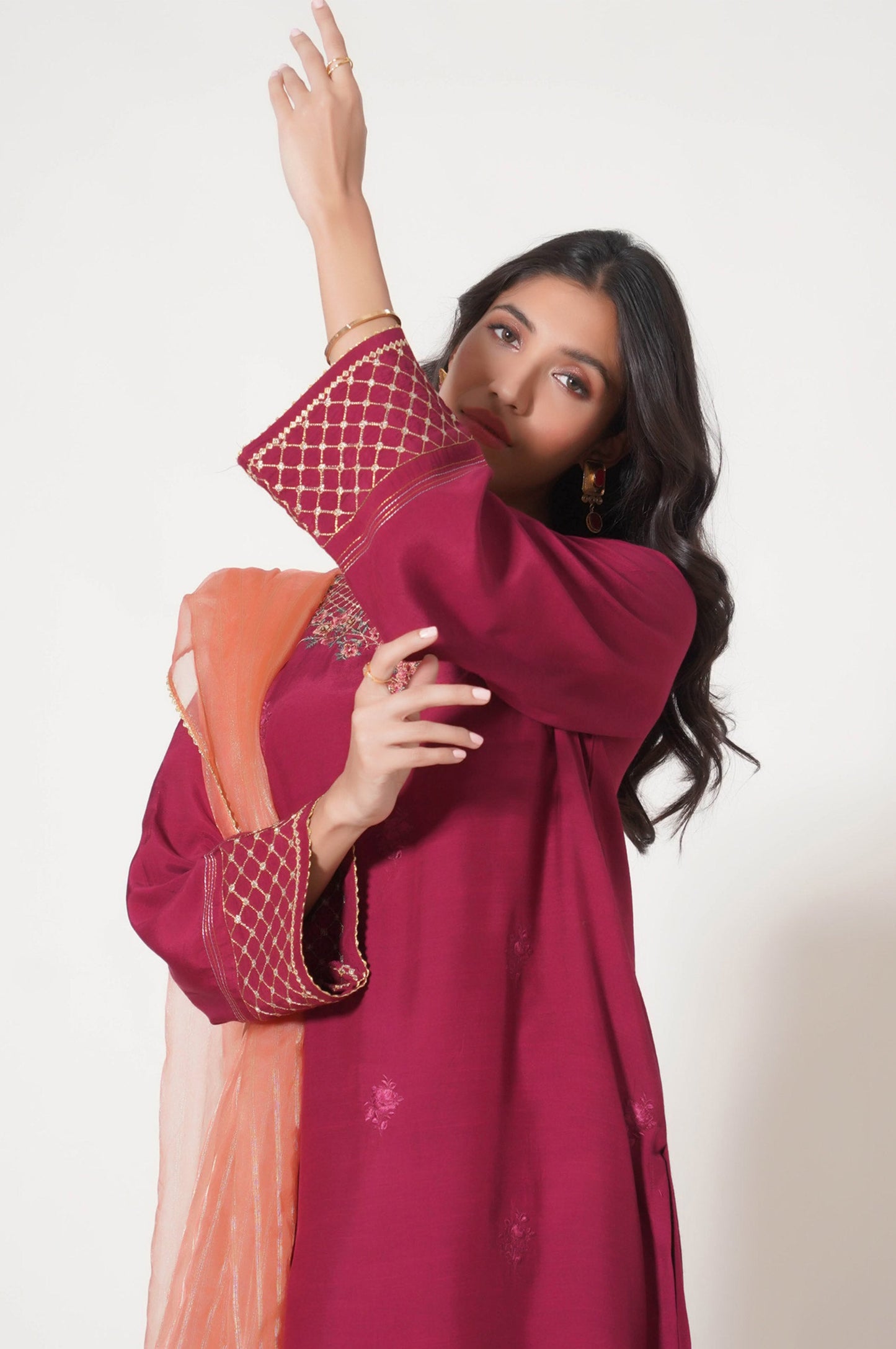 Stitched 3 Piece Embroidered Raw Silk Outfit