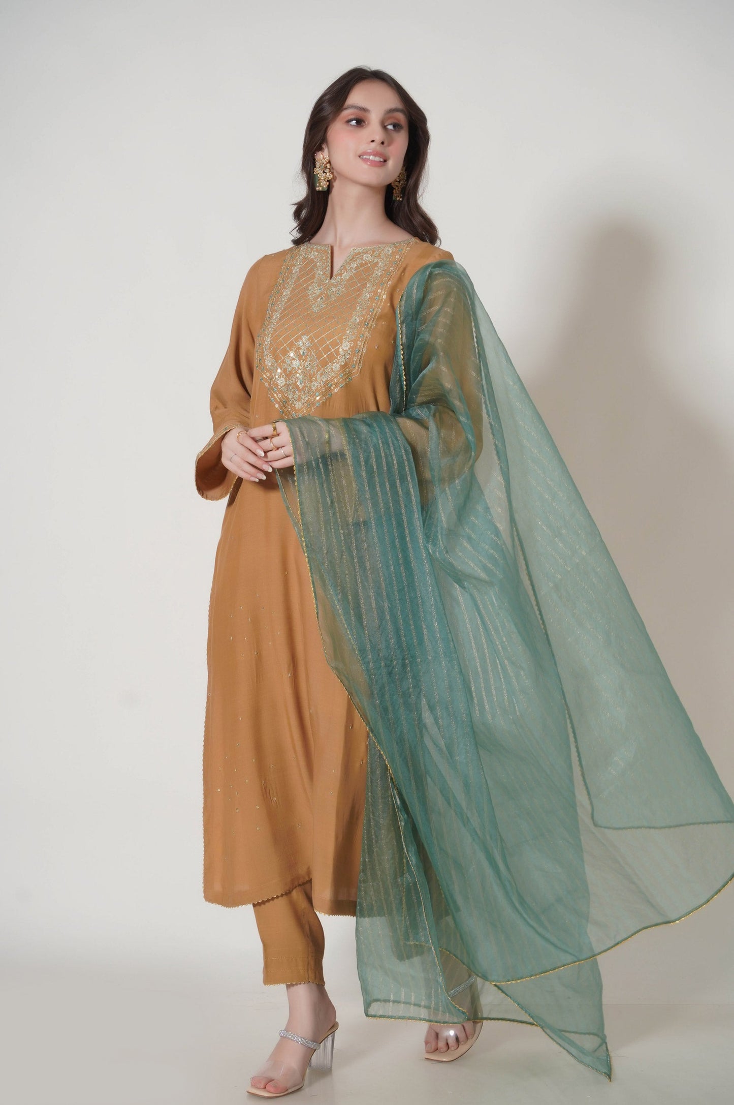 Stitched 3 Piece Embroidered Raw Silk Outfit