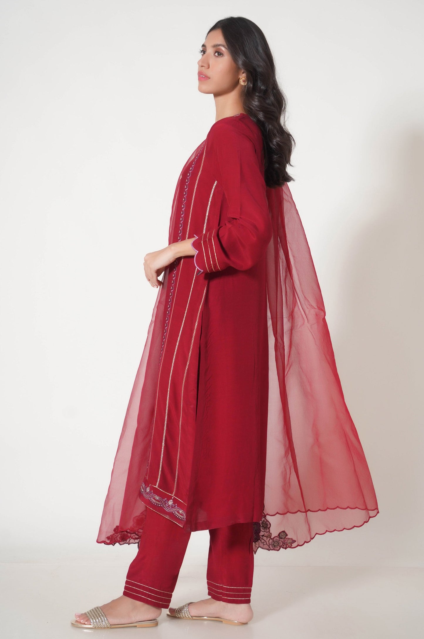 Stitched 3 Piece Embroidered Raw Silk Outfit