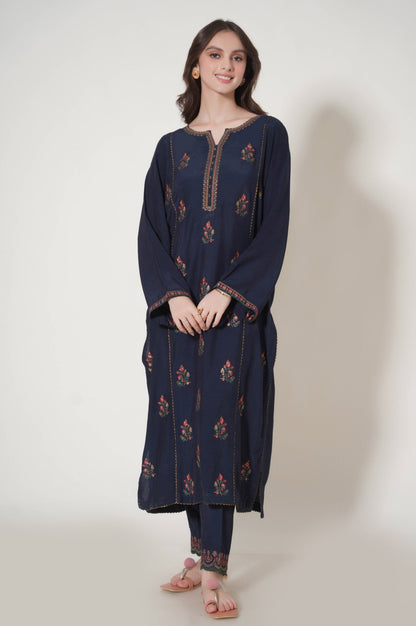 Stitched 3 Piece Embroidered Raw Silk Outfit