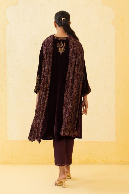 Stitched 3 Piece Embroidered Velvet Suit - Purple