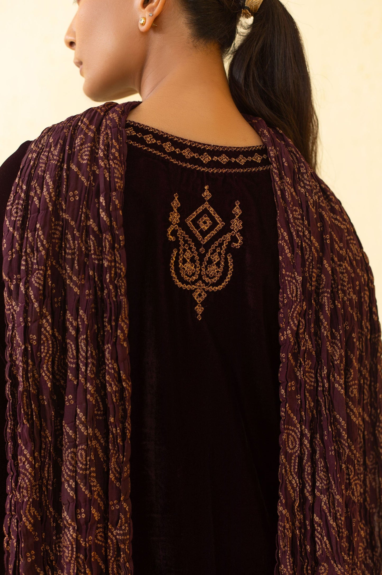 Stitched 3 Piece Embroidered Velvet Suit - Purple