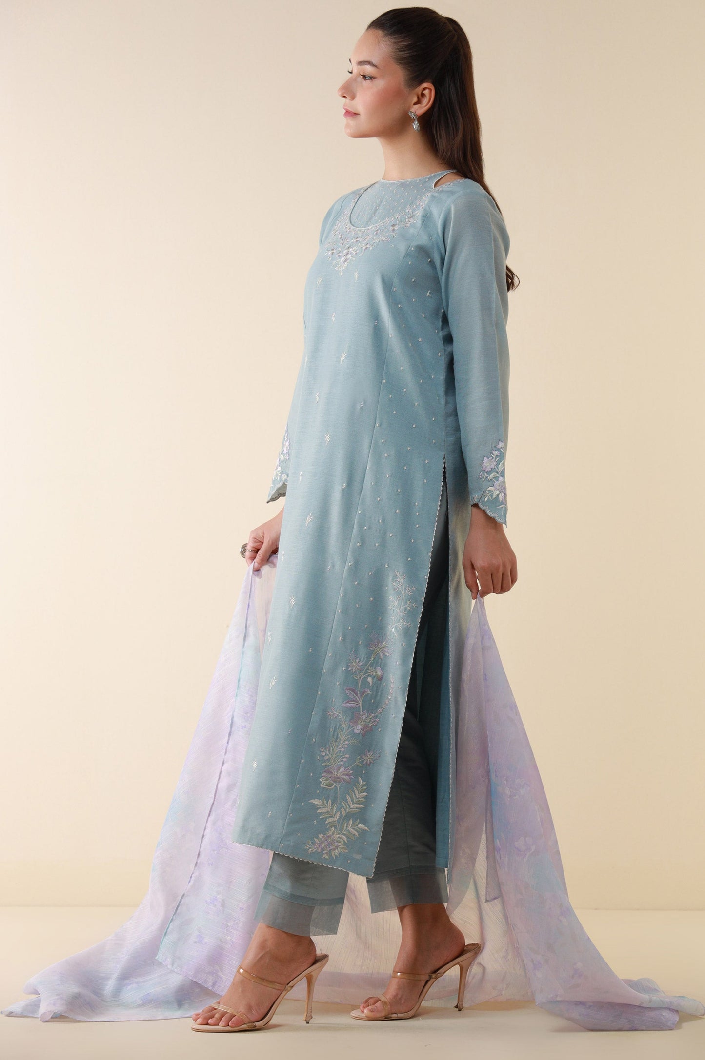 Stitched 3 Piece Embroidered Cotton Net Suit