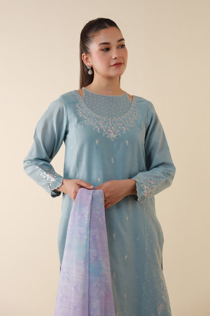 Stitched 3 Piece Embroidered Cotton Net Suit