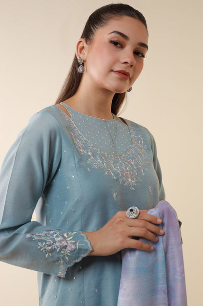 Stitched 3 Piece Embroidered Cotton Net Suit