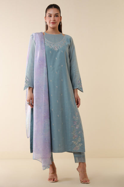 Stitched 3 Piece Embroidered Cotton Net Suit