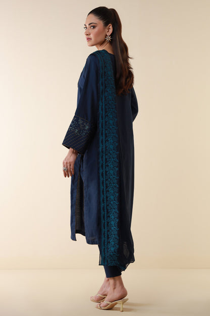 Stitched 3 Piece Embroidered Cotton Silk Suit