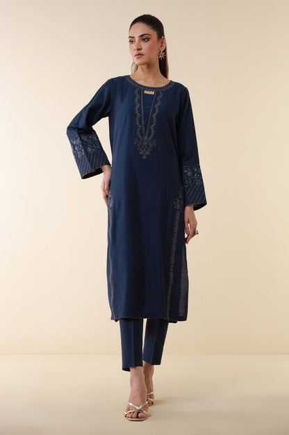 Stitched 3 Piece Embroidered Cotton Silk Suit