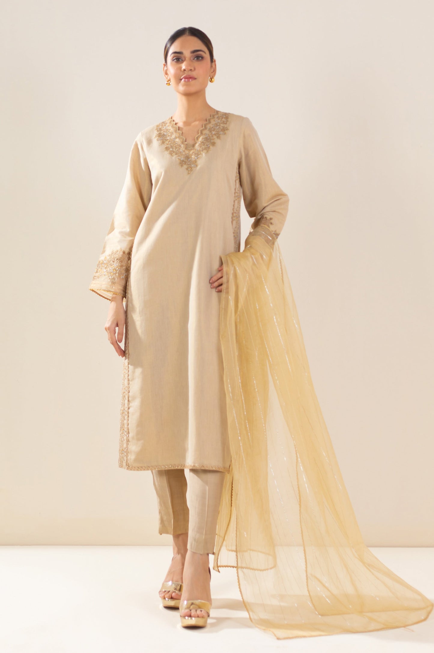 Stitched 3 Piece Embroidered Cotton Mysuri Outfit