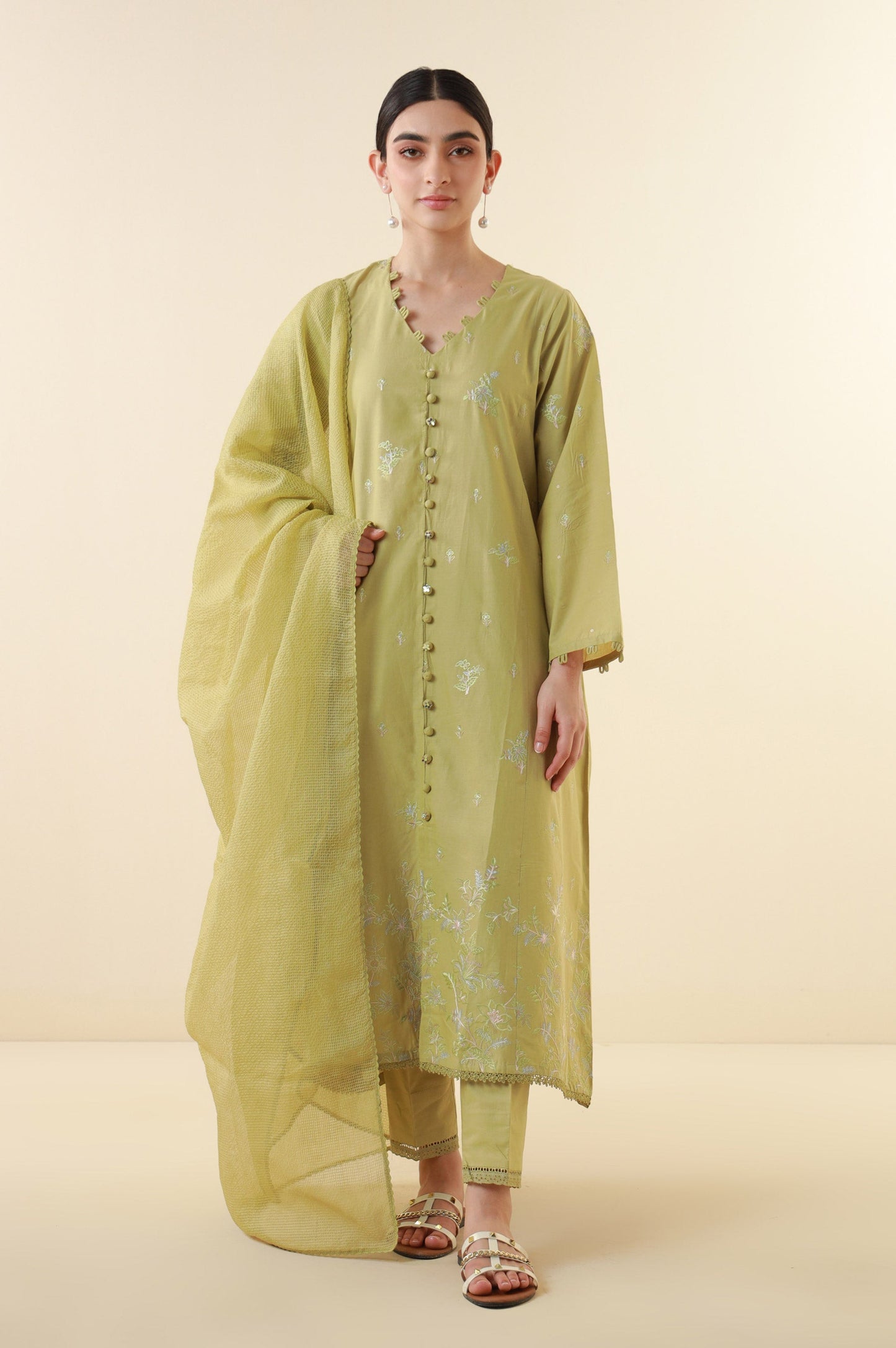 Stitched 3 Piece Embroidered Cambric Outfit