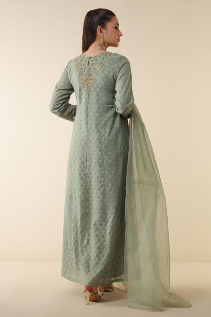 Stitched 3 Piece Embroidered Zari Jacquard Outfit