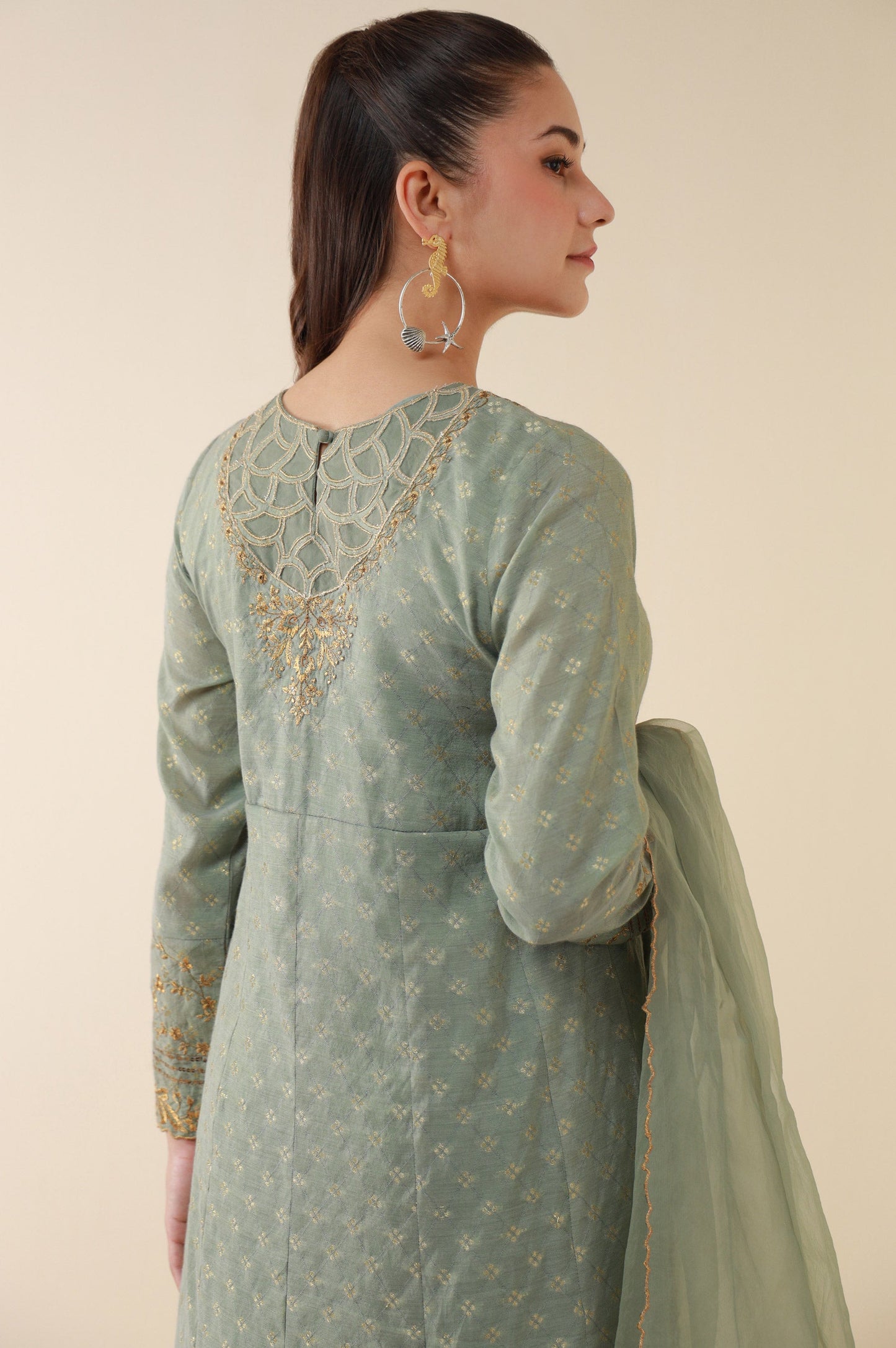 Stitched 3 Piece Embroidered Zari Jacquard Outfit