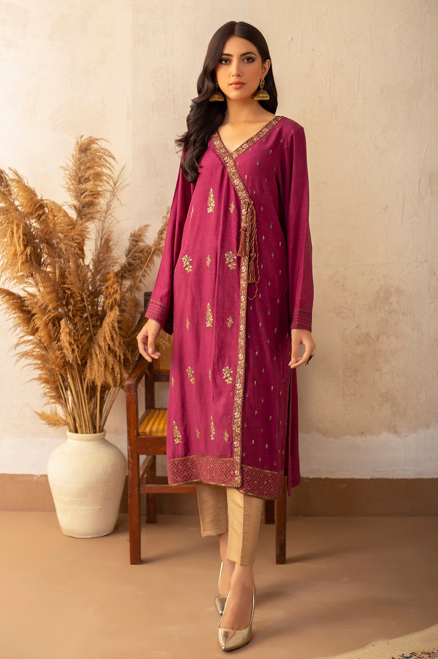 Stitched 1 Piece Raw Silk Embroidered Shirt