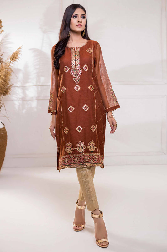 Stitched 1 Piece Khaddi Net Embroidered Shirt