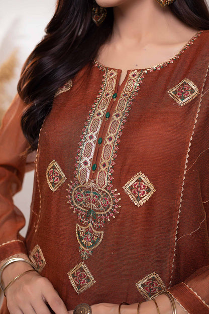 Stitched 1 Piece Khaddi Net Embroidered Shirt