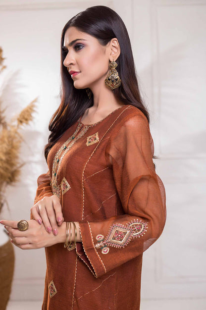 Stitched 1 Piece Khaddi Net Embroidered Shirt