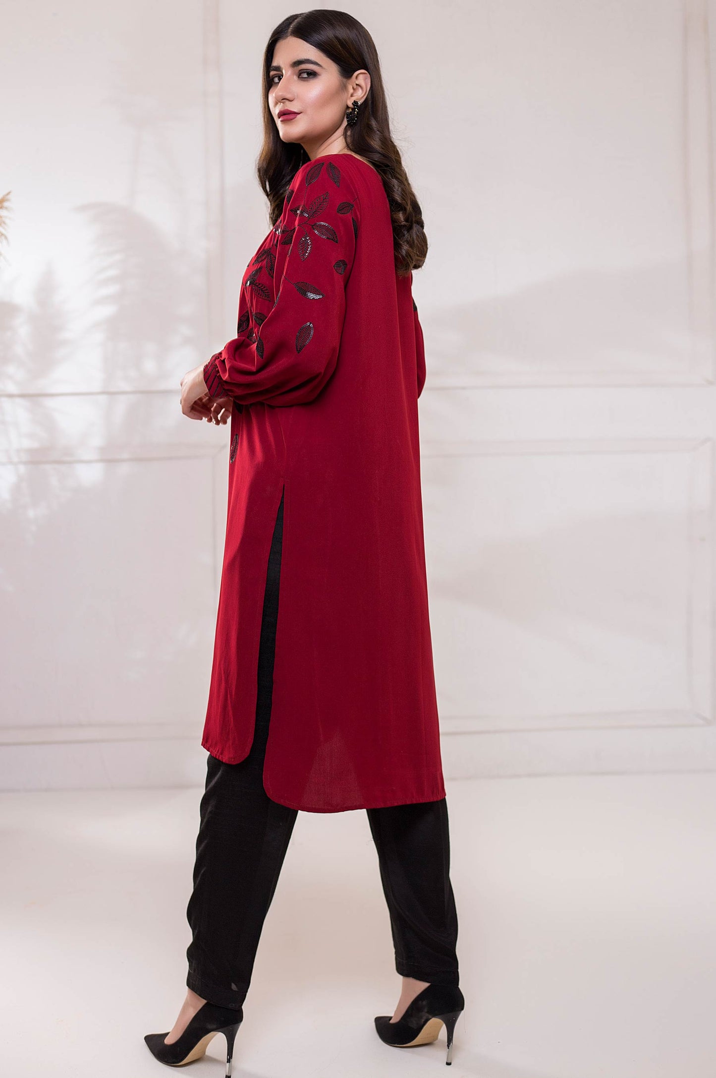 Stitched 1 Piece Crepe Embroidered Shirt