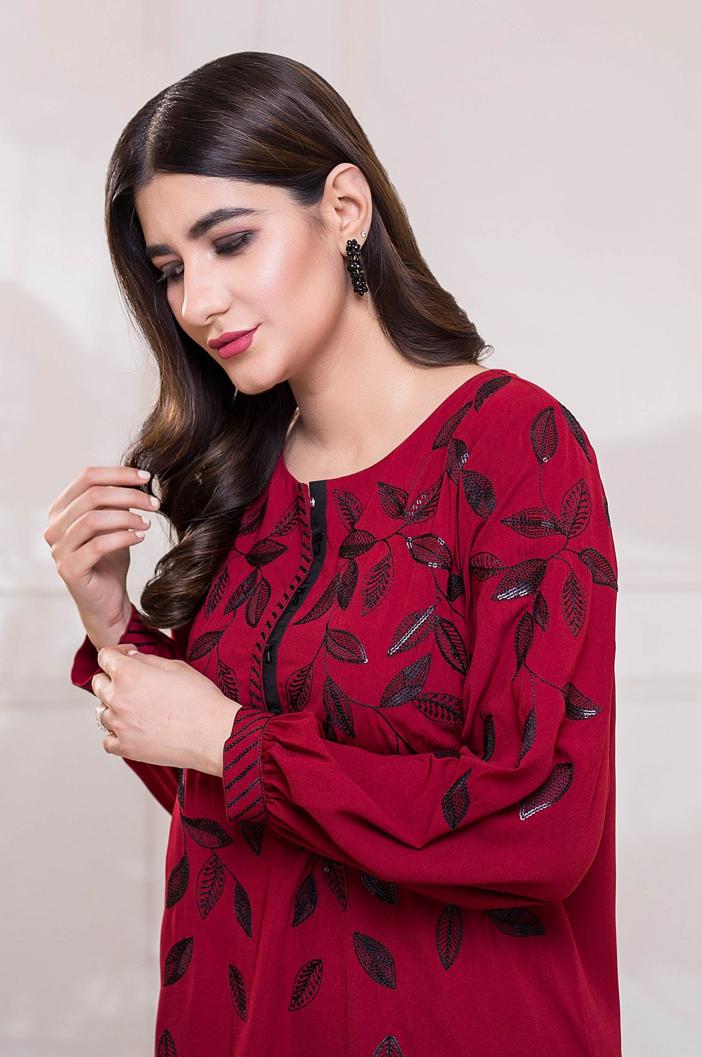 Stitched 1 Piece Crepe Embroidered Shirt