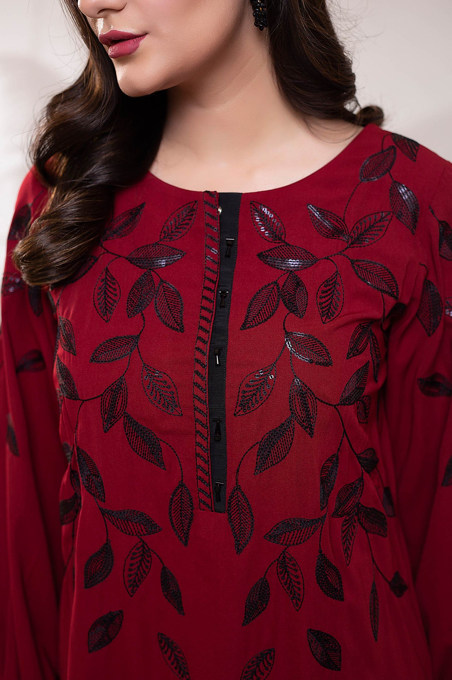 Stitched 1 Piece Crepe Embroidered Shirt