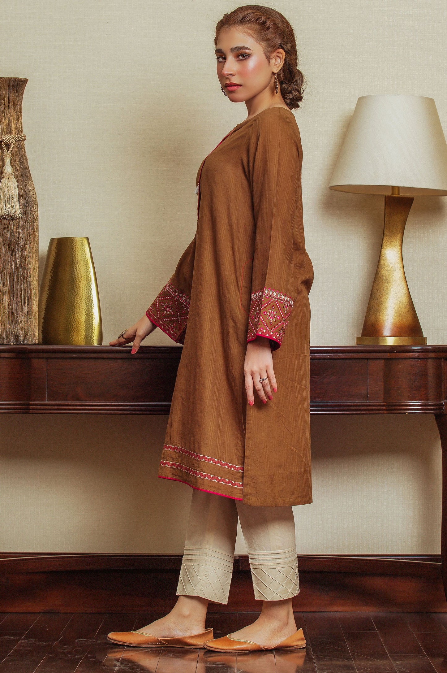 Stitched 1 Piece Embroidered Dyed Doria Shirt