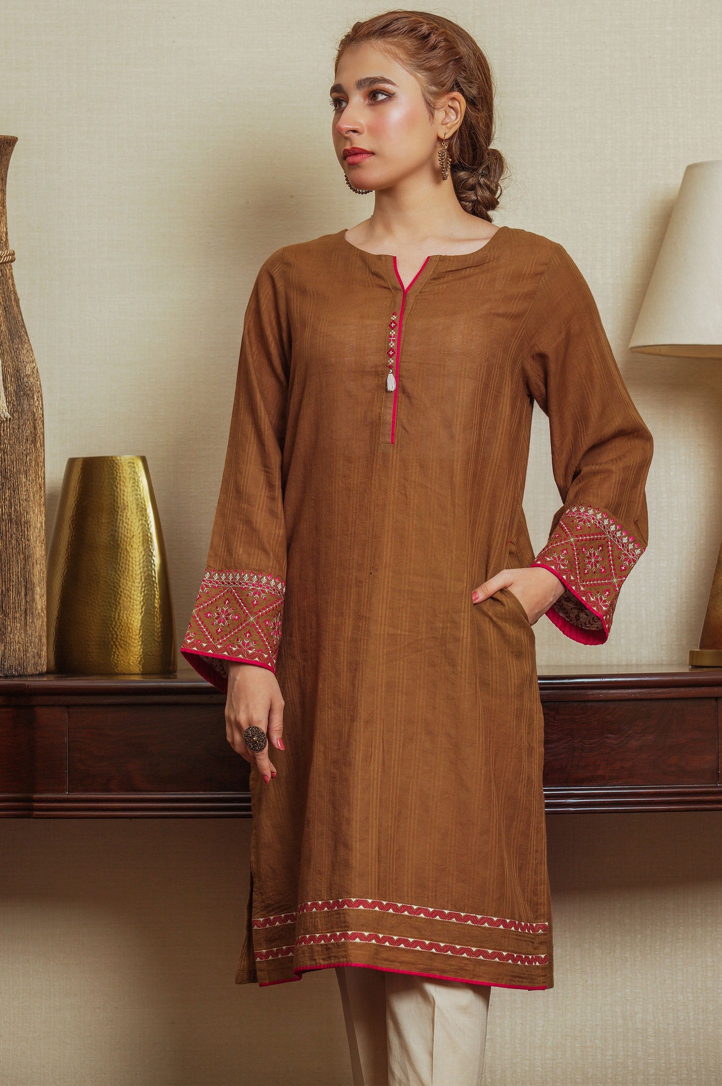 Stitched 1 Piece Embroidered Dyed Doria Shirt