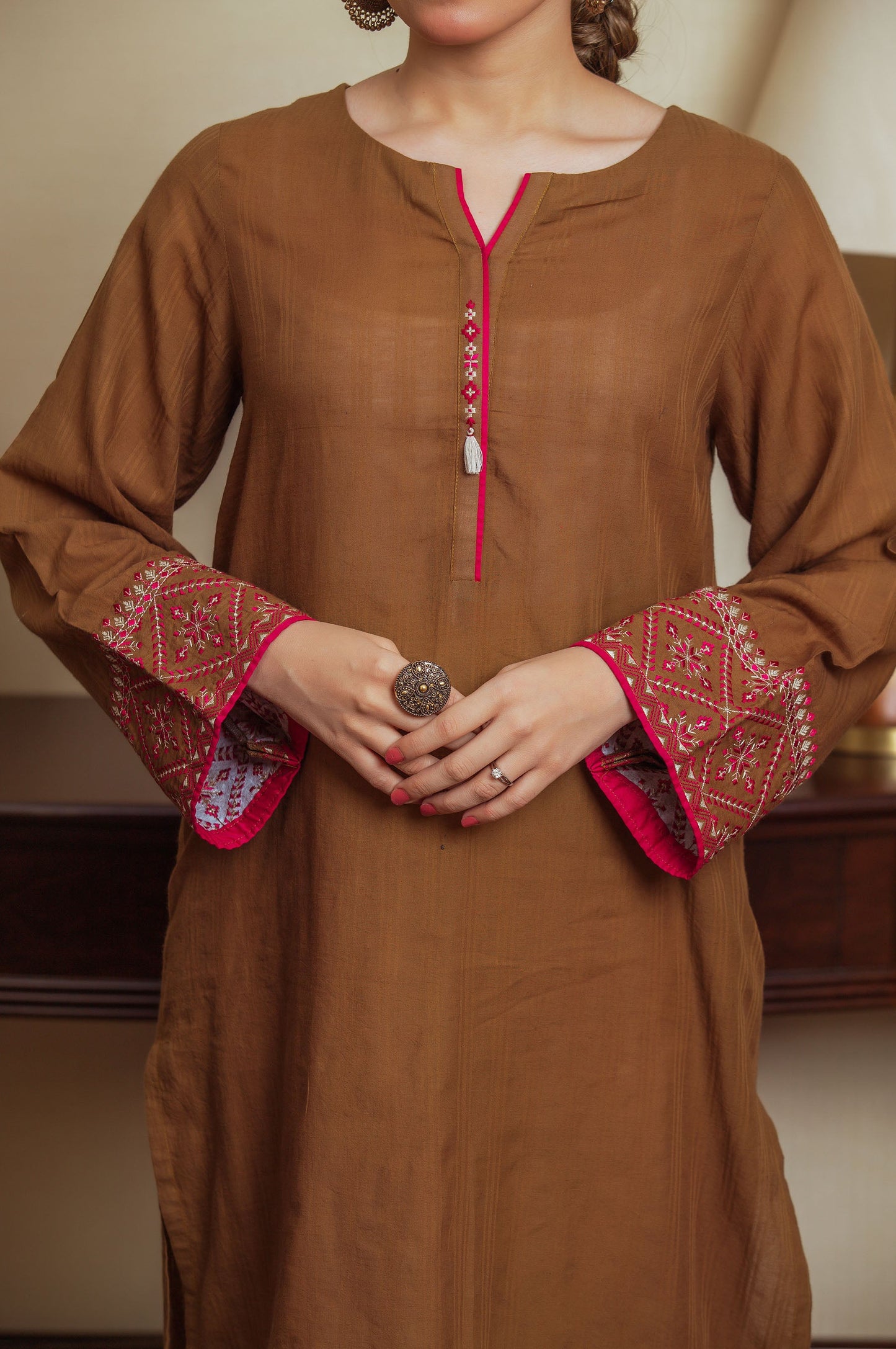 Stitched 1 Piece Embroidered Dyed Doria Shirt