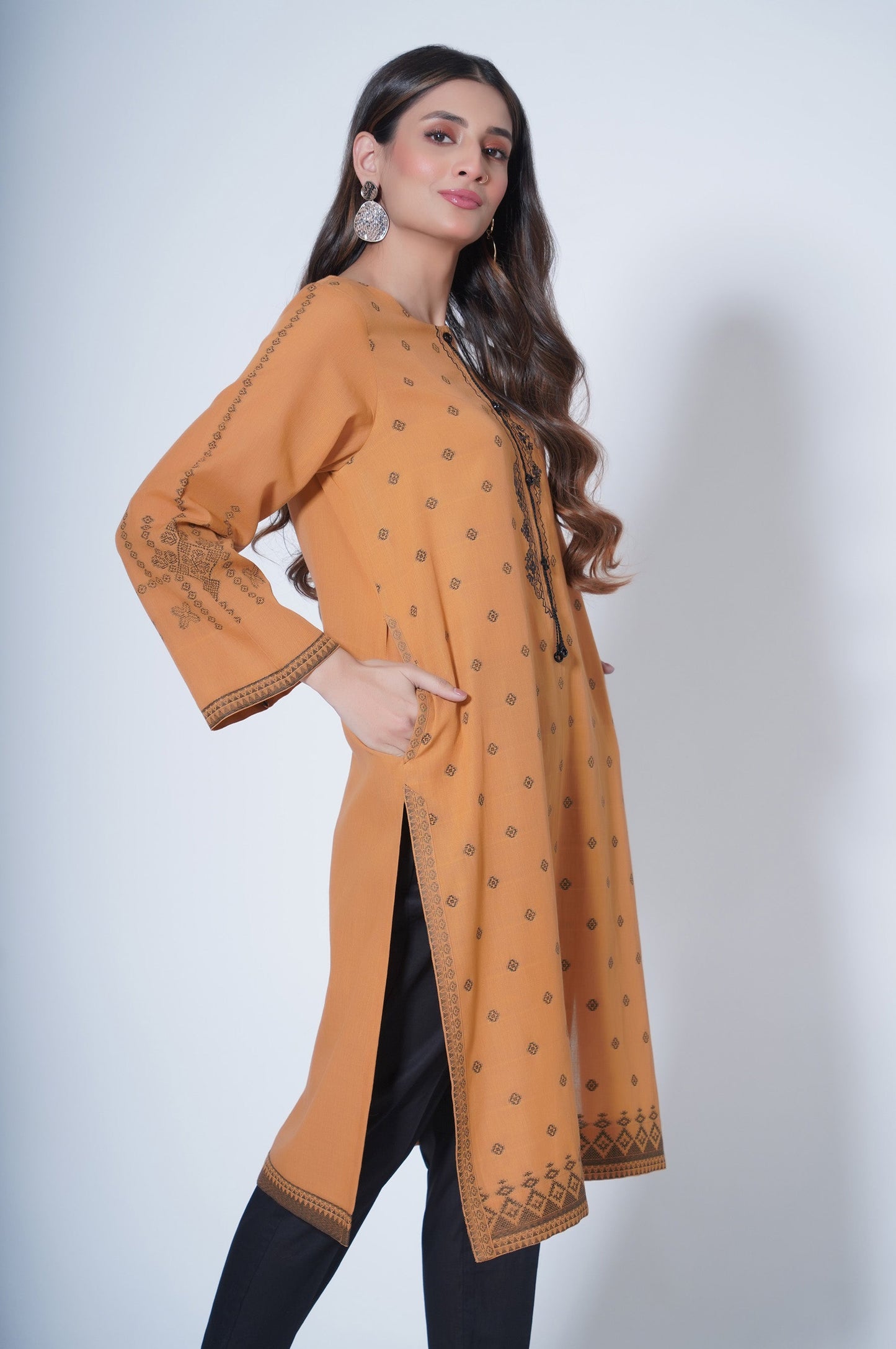 Stitched 1 Piece Embroidered  Jacquard Shirt