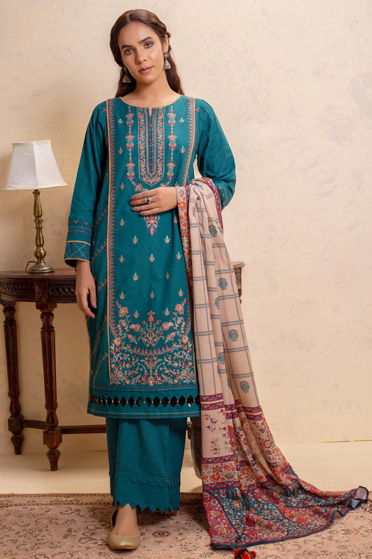 Unstitched 3 Piece Embroidered Khaddar with Viscose Shawl Suit
